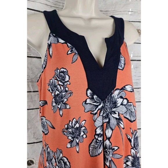 Tommy Bahama Orange Floral Knit Dress M Sleeveless Viscose Blend Tropical - Picture 2 of 5